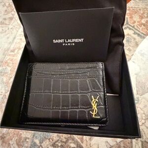 Saint Laurent Black Croc-Embossed cardholder
